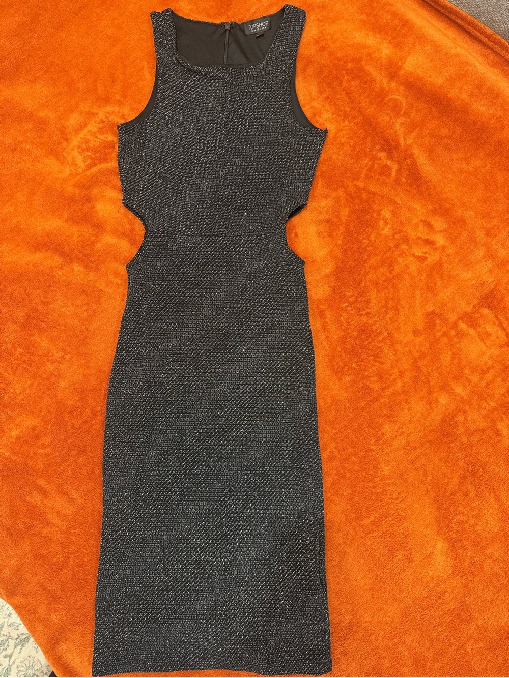 Topshop Black Glitter Cutout Midi Dress with Sparkle